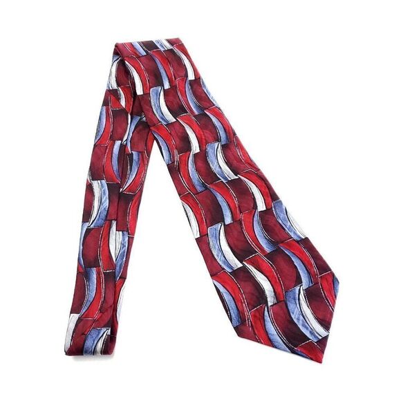 Arrow Red Print Abstract‎ Gray Short Wide Silk Tie - Picture 6 of 6